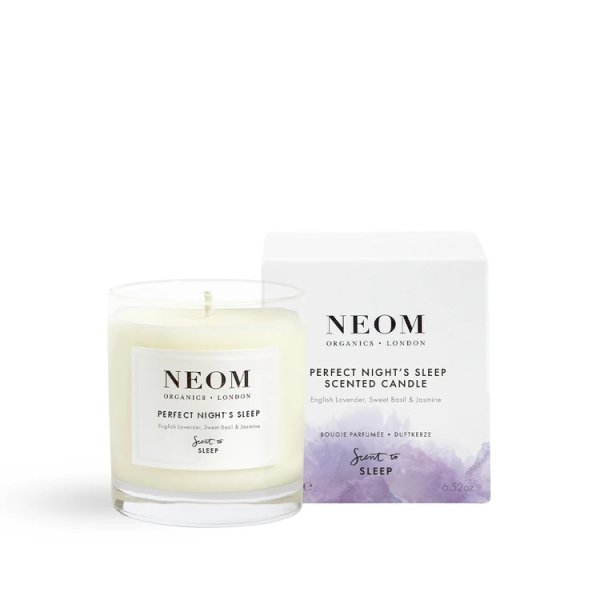 Neom Organics Candle Perfect Nights Sleep, Duftkerze Lavendel, süßem Basilikum & Jasmin 1 Docht 185g